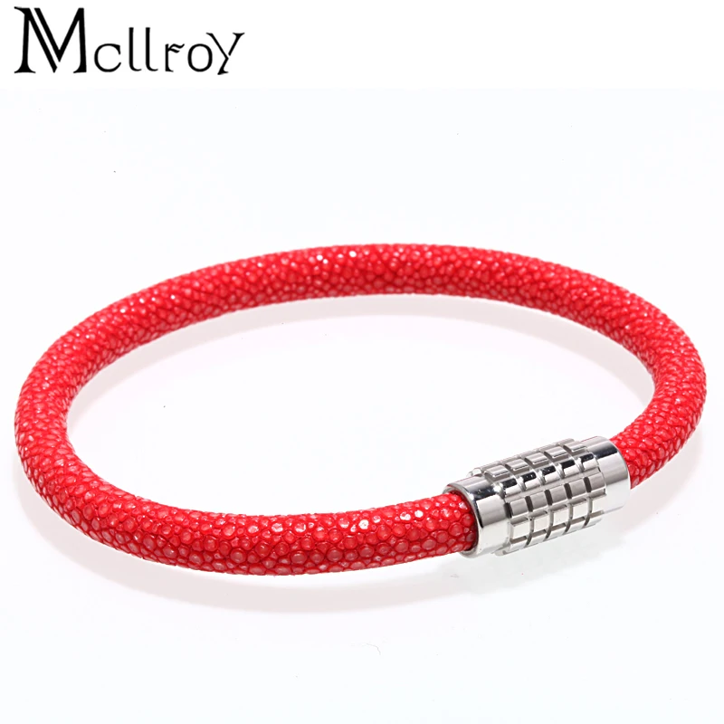 Кожаные браслеты Mcllroy из кожи ската модные ручной работы титановой стали
