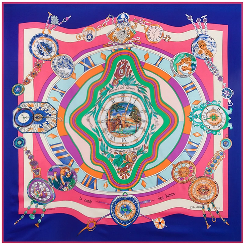 Новый весенний шарф для женщин 100% саржевый шелковый испанские часы с принтом