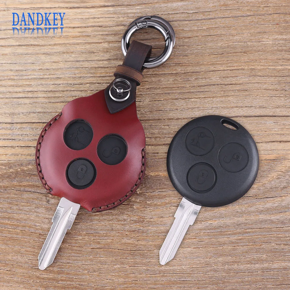 Dandkey 3 бутонов кожаный брелок для Mercedes Benz Smart Fortwo 450 чехол ключа автомобиля