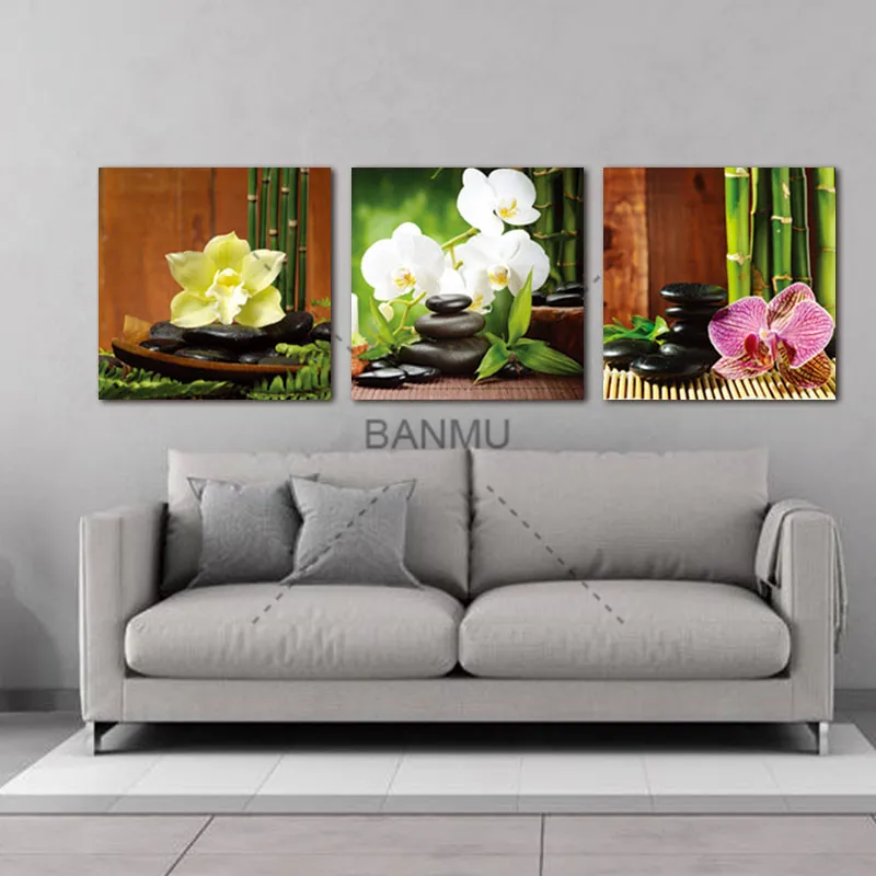 3 панели современный жикле принты художественные работы Zen базальтовые камни