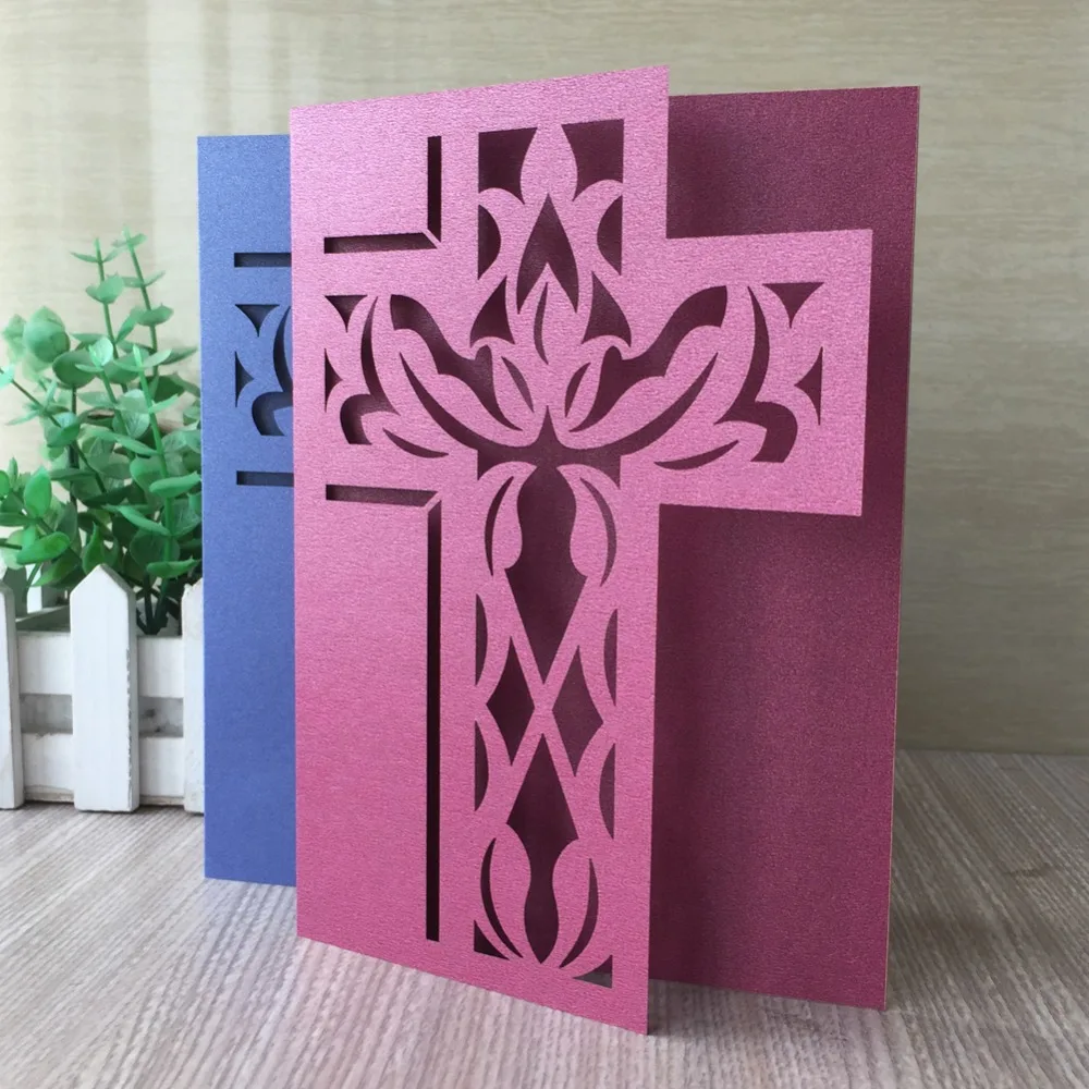 

50Pcs/Lot Newest Pray Fire Cross Card For Wedding Engagement Birthday Blessing Greeting Grand Event