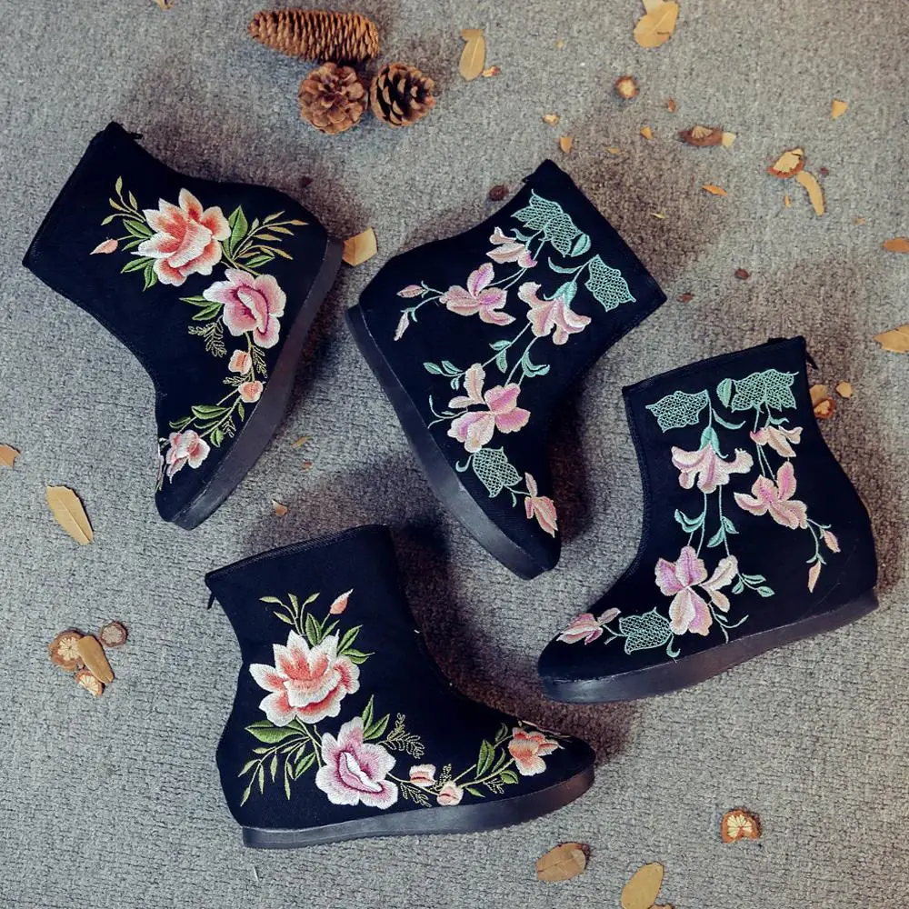 Винтажные повседневные ботинки средней высоты с вышивкой botas femininas De Inverno женские