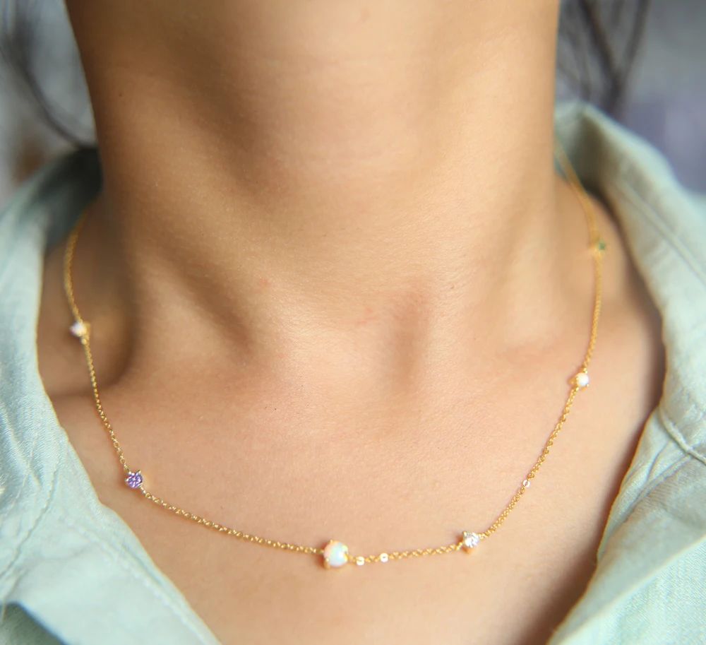 Женское Ожерелье Collier изящное ожерелье из серебра 925 пробы с опаловым цирконием