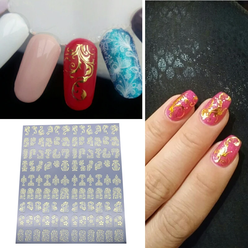 1 компл. золото 3D Nail Art Наклейки надписи патч металлические цветы дизайн наклейки