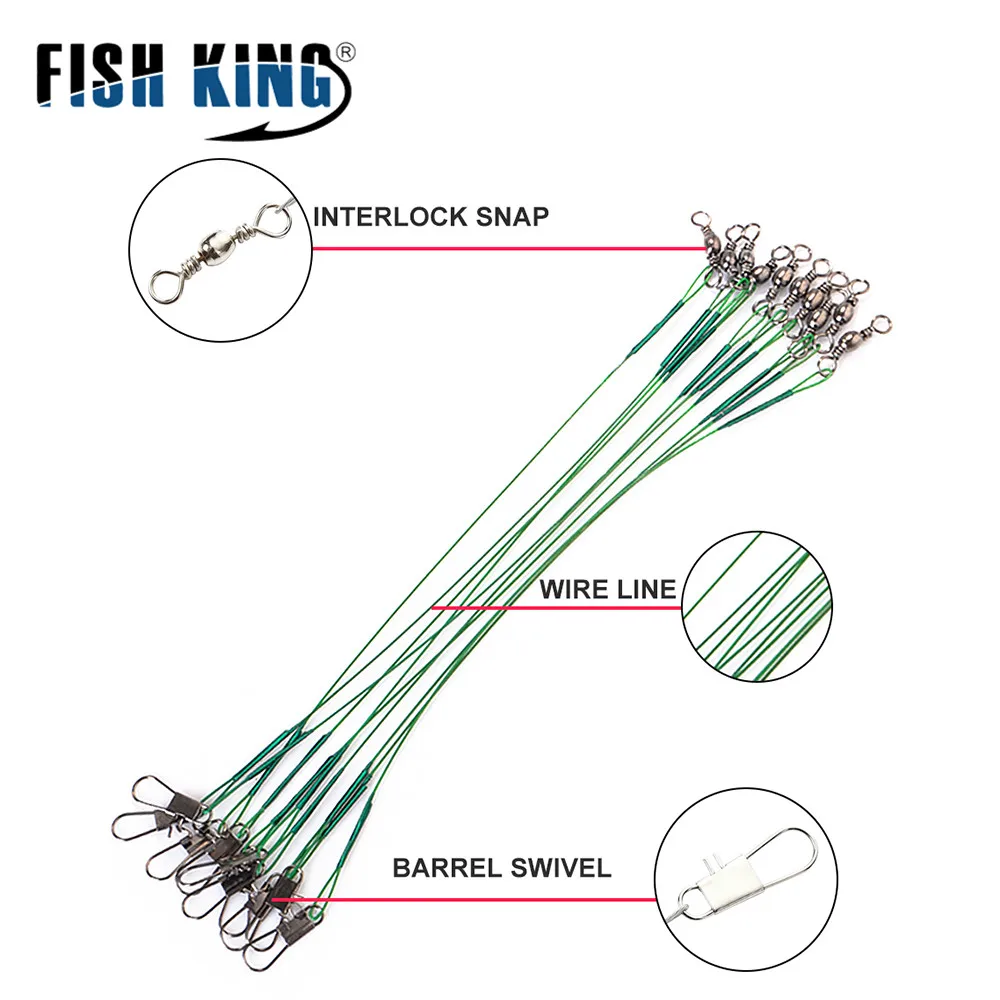 FISH KING 10 шт./лот стальной рыболовный провод лидер с поворотом 15 см/20 см/25 см/30 см