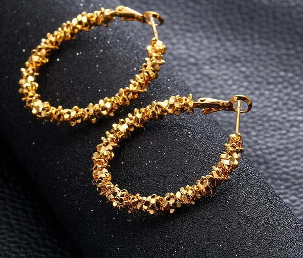 Роскошные большие круглые серьги-петли золотого и серебряного цвета