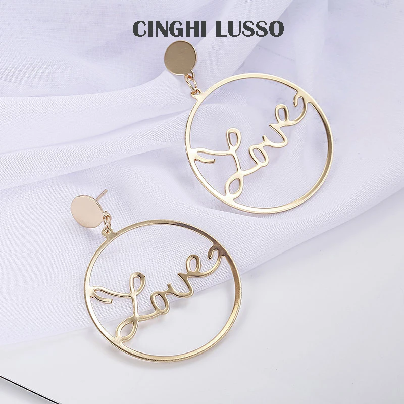 CINGHI LUSSO модные геометрические большие круглые Эффектные серьги любовь Золотой