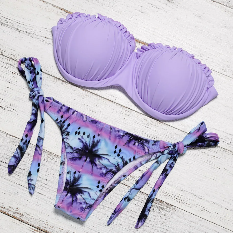 Push Up двойной Мягкий Купальник Сексуальная Для женщин с принтом из двух частей