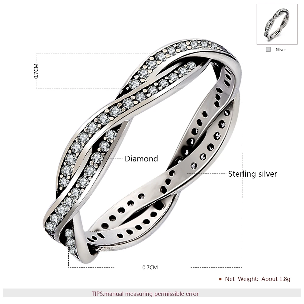 BLITHEYO 925 Sterling Silver Rings Dazzling Elegant Original Braided Crystal CZ Stone For Women Wedding Engagemet Jewelry | Украшения и