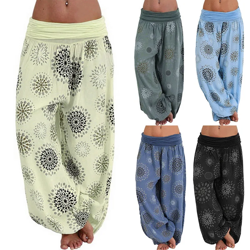 Женские шаровары Boho винтажные повседневные женские брюки с завышенной талией