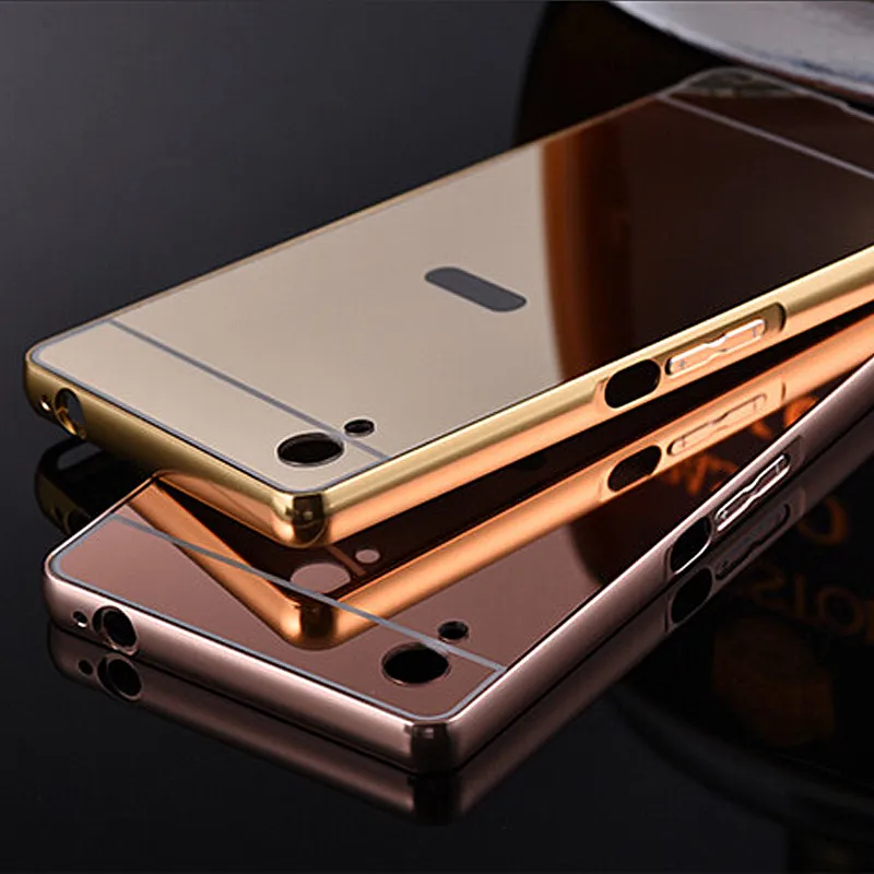 Z3 Luxury Golden Metal + Mirror Acrylic Back Case for Sony xperia T55T T55U Mobile Phone Cover Protective Cases Free Ship |