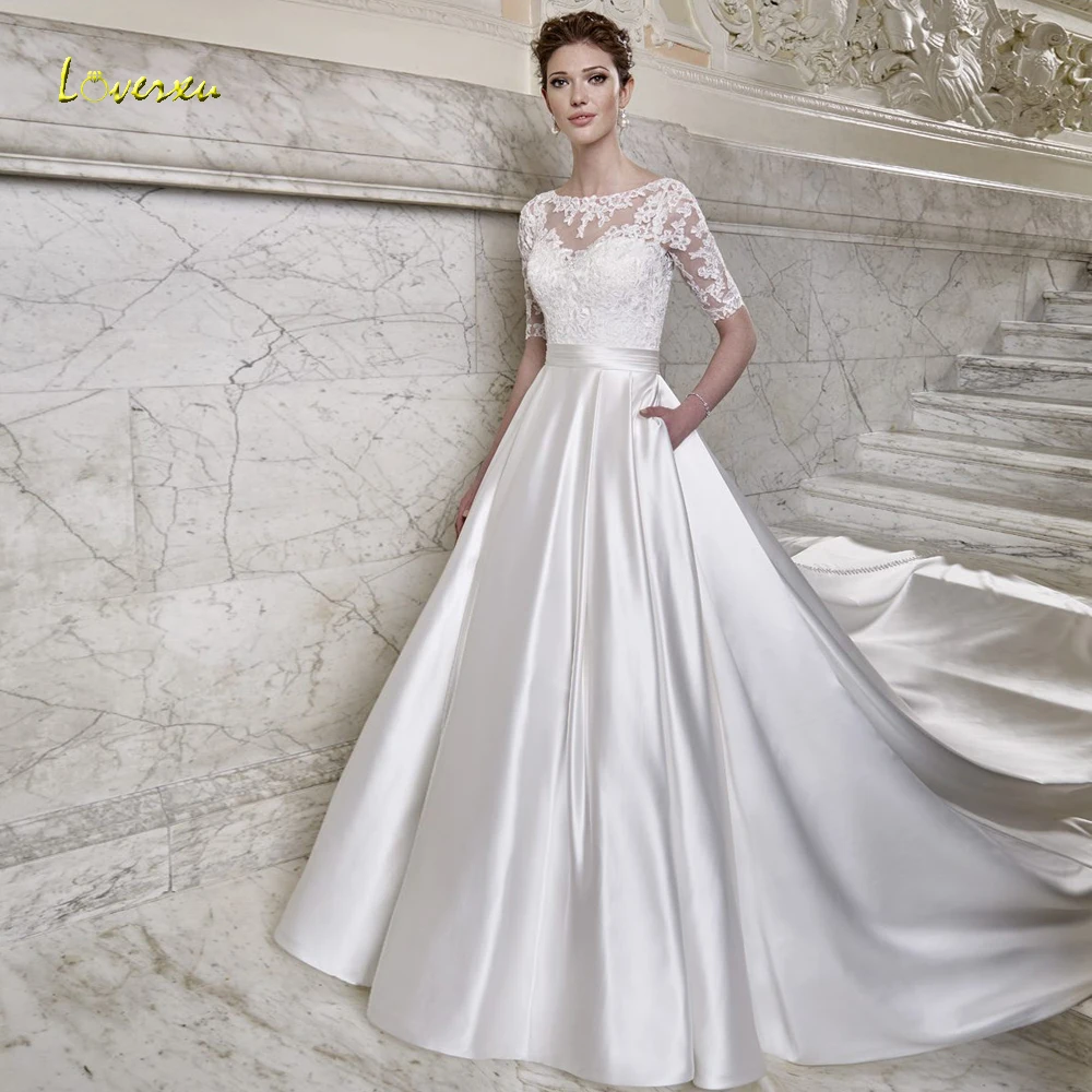 Loverxu сексуальные кружевные винтажные Свадебные платья с коротким рукавом 2019
