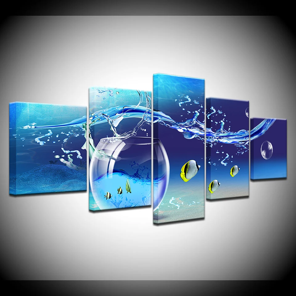 

The swimming fish 5 piece Wallpapers modern Modular Poster art Canvas painting for Living Room Home Decor
