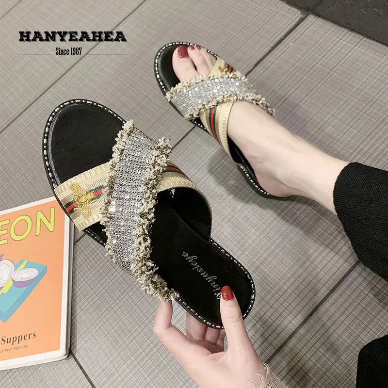 Streetwear Women's Summer Shoes Fashion Classic Flat Slippers Soft Fashionable Black Beige | Обувь