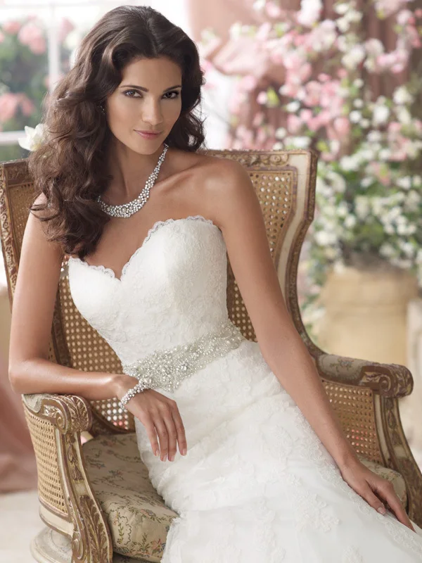 Custom Made Strapless Lace Mermaid Wedding Dress With Pearls Beaded Belt Elegant Bridal Gown Vestido de noiva sereia | Свадьбы и