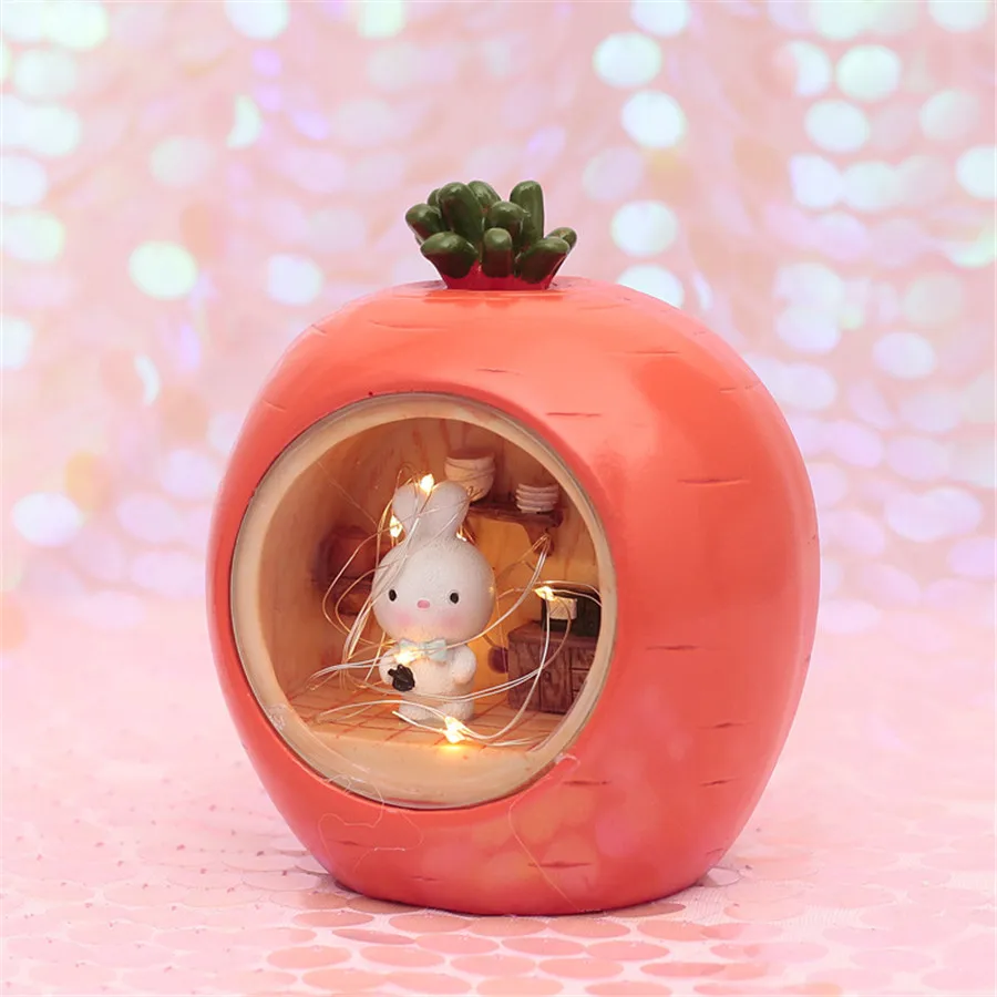 Carrot Shape BEIAIDI новинка мультфильм животных ночник Смола Клубника морковь дом микро пейзаж лампа для маленьких детей прикроватный детский свет - Испускаемый цвет: Carrot Shape