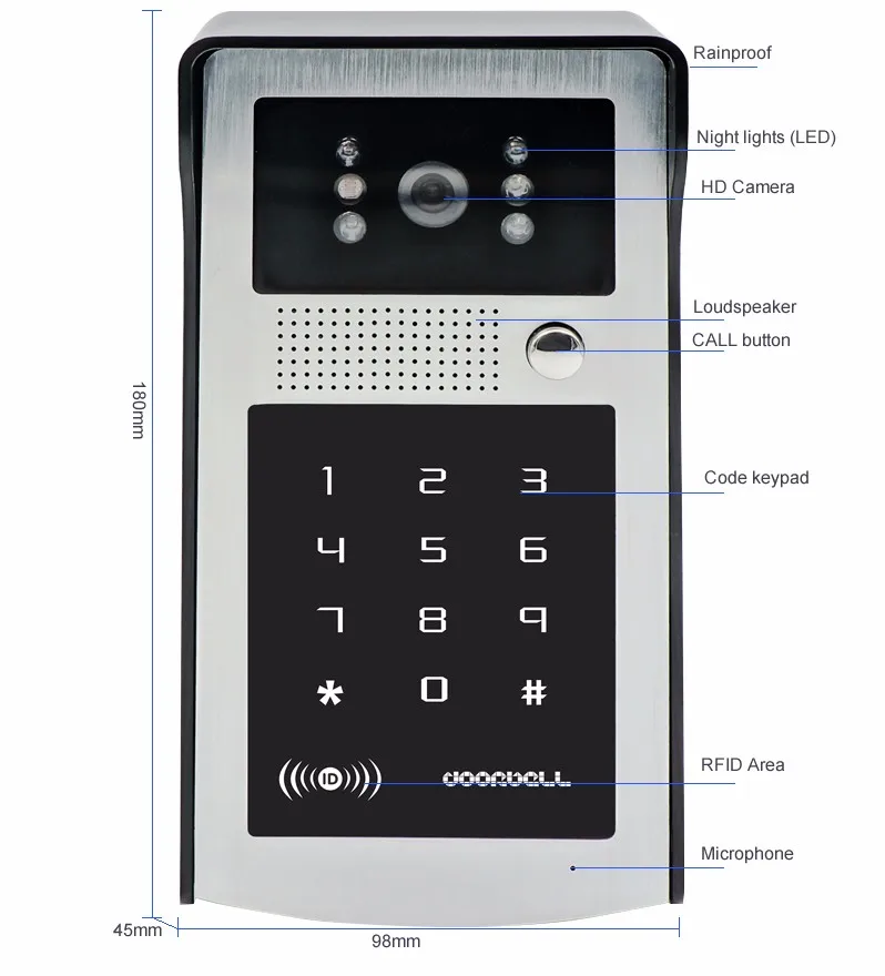 Проводной " видео домофон системы белый монитор+ 700TVL открытый RFID код клавиатуры номер камеры+ пульт дистанционного управления