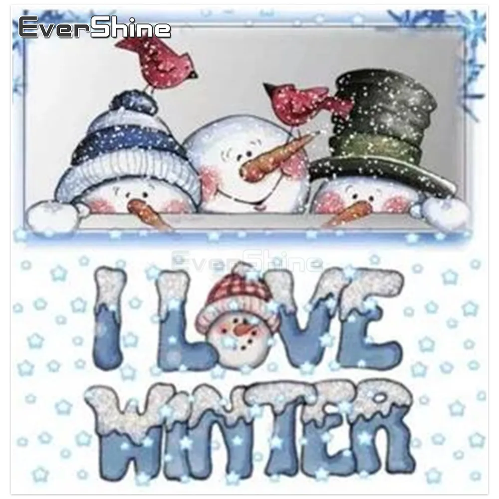 EverShine Diamond Embroidery Snowman Pictures Cross Stitch Diamond Painting Full Round Christmas Diamond Mosaic Holiday Hobby