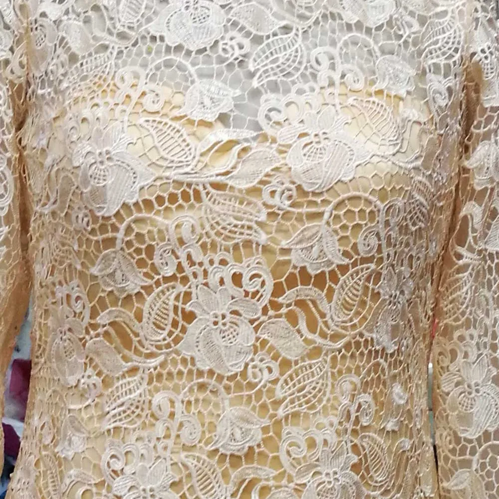 

E JUE SHUNG robe de soiree Champagne Lace Short Evening Dresses Long Sleeves Mother of the Bride Dresses Formal Dresses