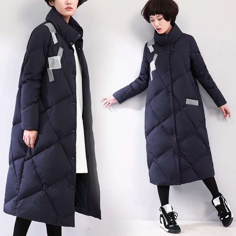 Женская стеганая парка теплая зимняя куртка с воротником стойкой плотный