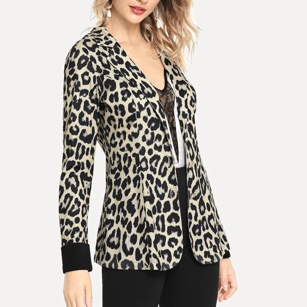 JAYCOSIN модный Блейзер Женское пальто с длинным рукавом и леопардовым принтом