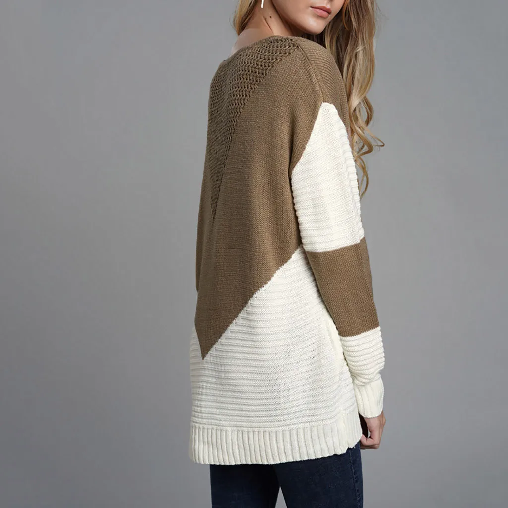 

FREE OSTRICH Autumn loose casual women's fashion sleeves round neck stitching sweater regular sleeve loose comfortable sweater