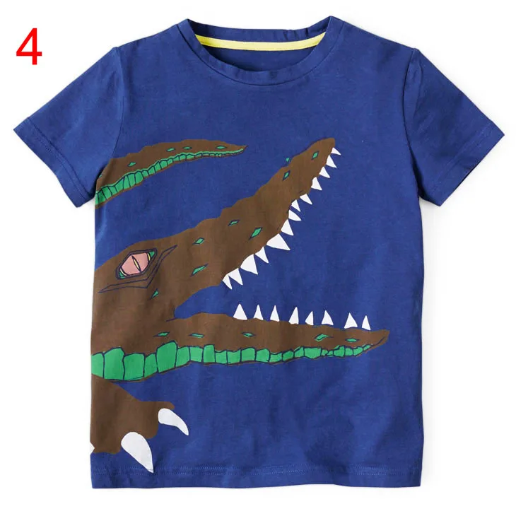 Хлопковая футболка для мальчиков мультяшный динозавр пожарная машина крокодил
