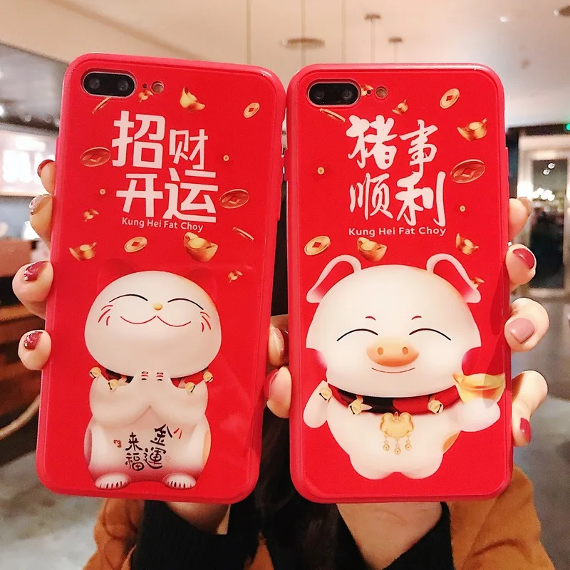 Новогодний чехол Lucky Cat and The Pig Phone Чехол для IPhone 7X6 XS 6S XR MAX 8 мягкий 6 7 Plus |