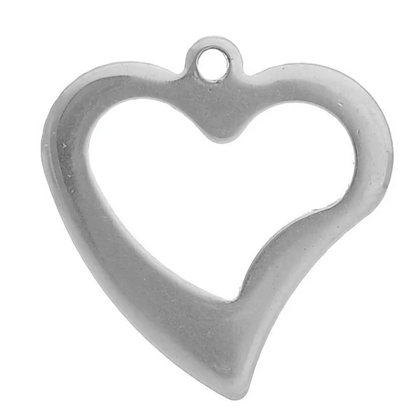DoreenBeads Нержавеющая сталь Шарм Подвески Сердце Серебряный тон 16 мм (5/8 &quot) x 15