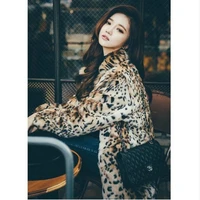 winter warm womans faux fur leopard lapel collar mid long s 6xl plus size outwear coat c64