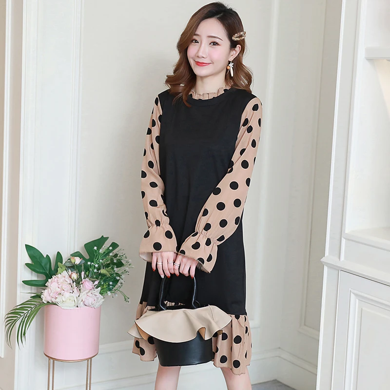 2019 Новое поступление Весна платье для беременных женщина в милый горошек большой