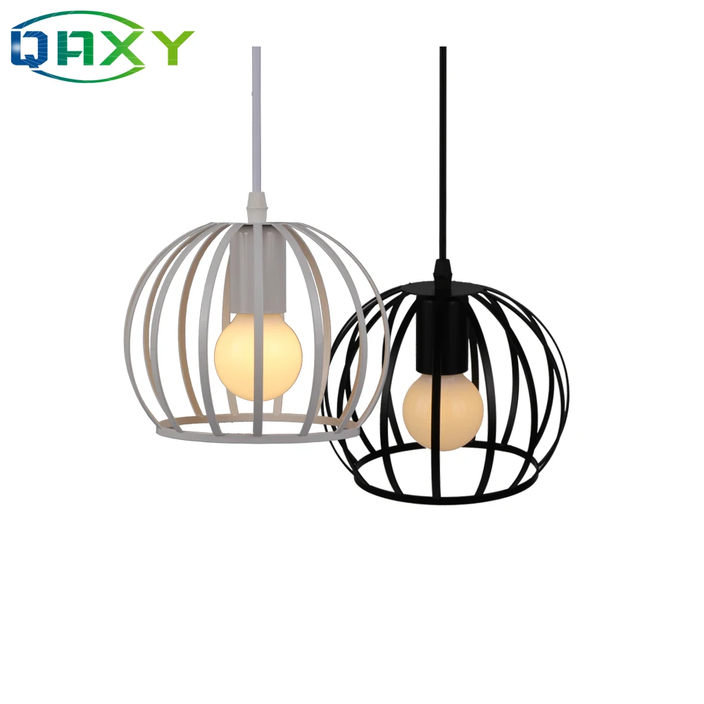 

D18CM*H14CM Black&White E27 Iron Round Cage Pendant Lights Adjustable Hanging Lamp Dinning Room Suspension Luminairs[D3563]