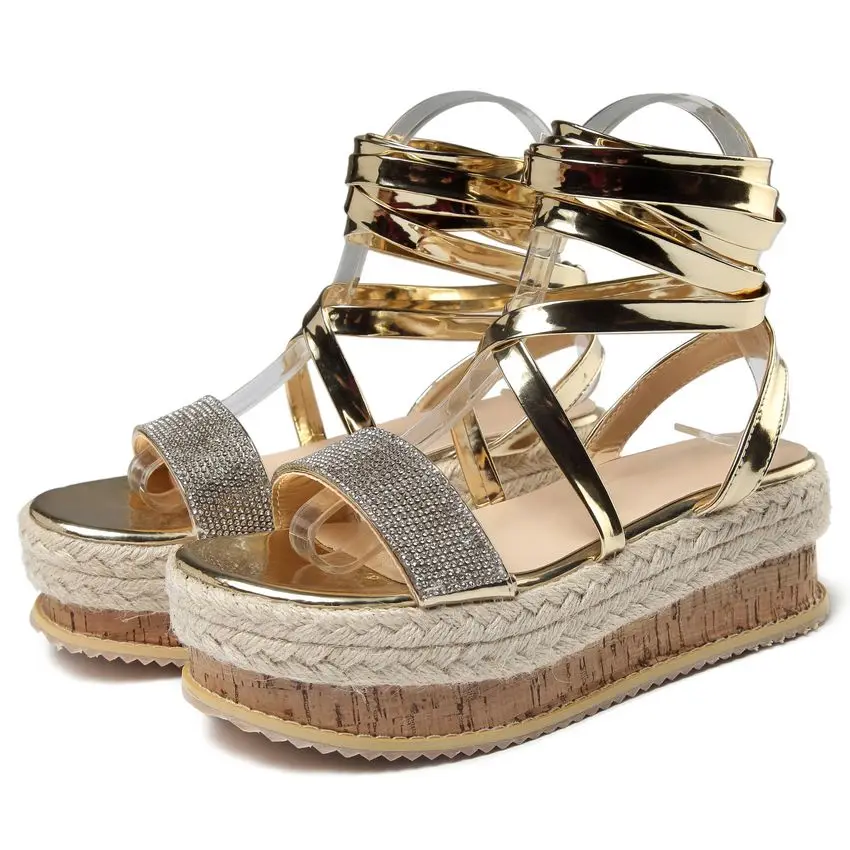 

Women Gladiator Sandals Summer Ankle Strap Sandals Cross-tied Platform Sandals Lace-up Hemp Ladies Sandals Casual Shoes Woman