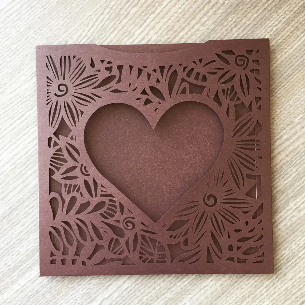 

100X Laser Cut Pearl Paper Romantic Flower Heart Pattern Pocket Birthday Wedding Inviting Card Blessing Party Decoration