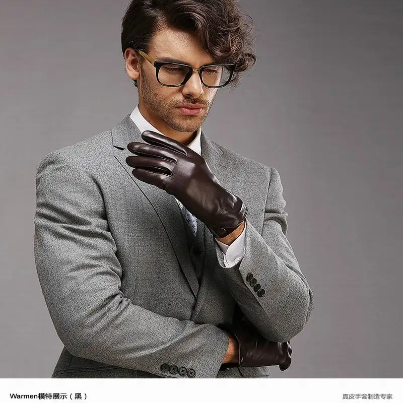 Высококачественные мужские перчатки из натуральной кожи осенне-зимние плотные