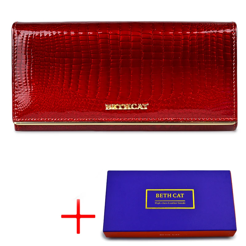 Red with box Beth Cat для женщин кошелек и кошельки пояса из натуральной кожи женский монет держатель для карт дамы Деньги сумки аллигатора корова - Цвет: Red with box
