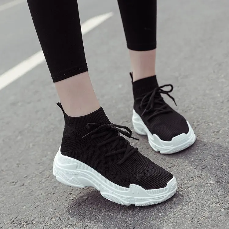 Maggie's Walker Women Mesh Casual Shoes Fashion Elastic Platform Canvas Knitted Breathable Plus Size 35~39 | Обувь
