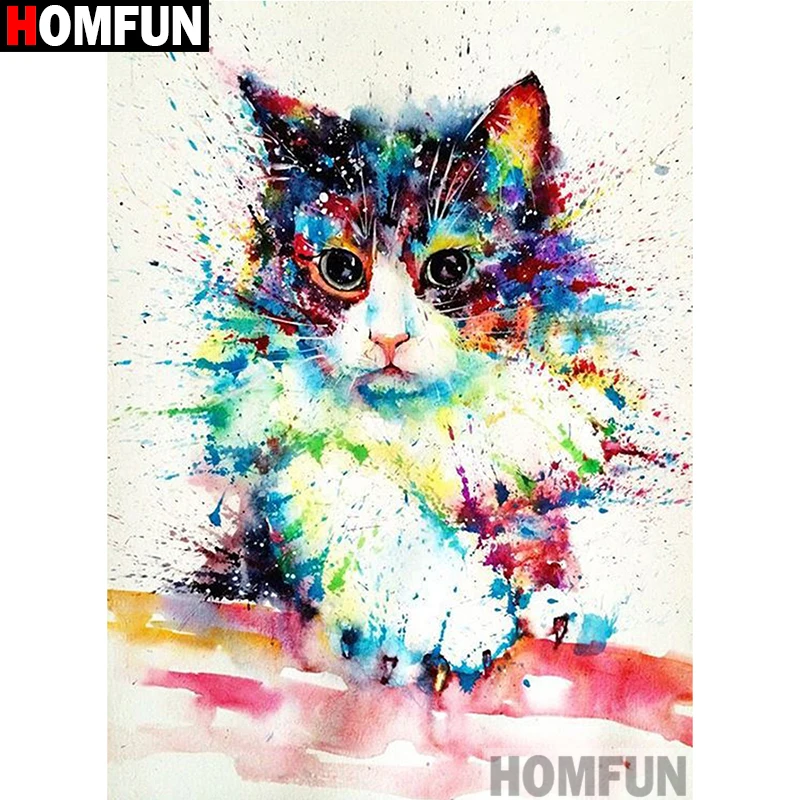 

Алмазная живопись HOMFUN A00649, алмазная вышивка «цветная кошка», полная выкладка, Круглые, для творчества, домашний декор, подарок