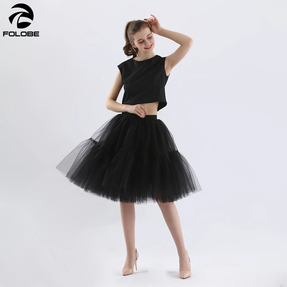 

FOLOBE Balck Women Ballet Dance Tutu Tulle Skirts Womens Pleated Lolita Petticoat faldas mujer saias Jupe YFS04055