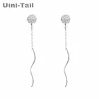Uini-Tail, новинка 2019, женское серебряное фото, характерные Простые Длинные волнистые серьги с цветком, дизайнерские серьги