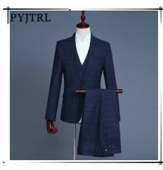 PYJTRL мужской костюм из трех предметов размера плюс 5XL 6XL белый желтый красный фиолетовый темно-синий зеленый мужской деловой Повседневный Свадебный костюм жениха