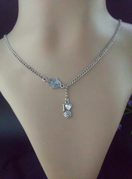 Хамса \ Фатима рука и я люблю волейбол Шарм свитер цепь подходящее ожерелье DIY