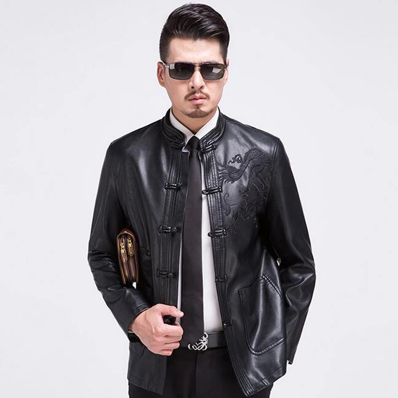 Винтажные китайские Брендовые мужские кожаные куртки пальто 3XL размера плюс Роскошные брендовые Дизайнерские мужские кожаные куртки из овчины крутые C1118