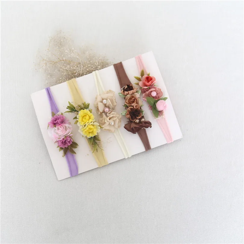 Повязка на голову для новорожденных серый головной убор с перламутровым узором