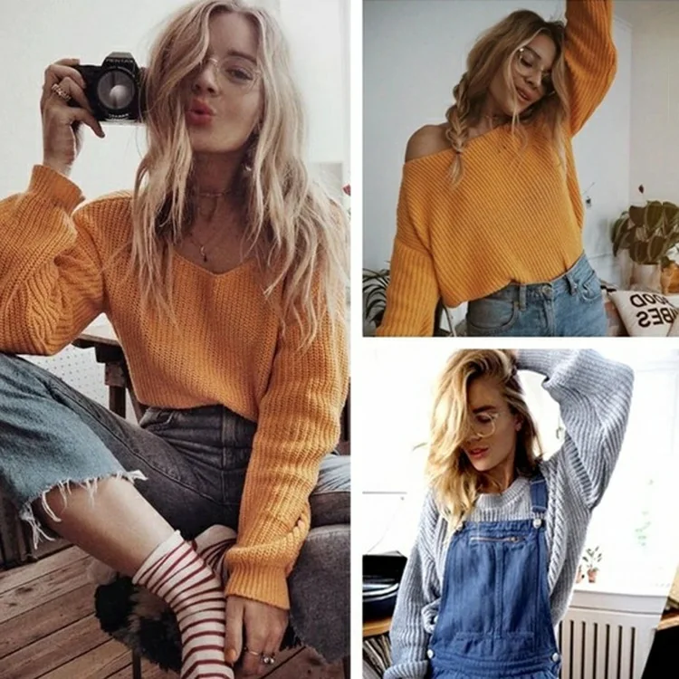 off shoulder pullover womens sweater knitted women long sleeve loose jumpers oversized pull femme plus size 5XL | Женская одежда