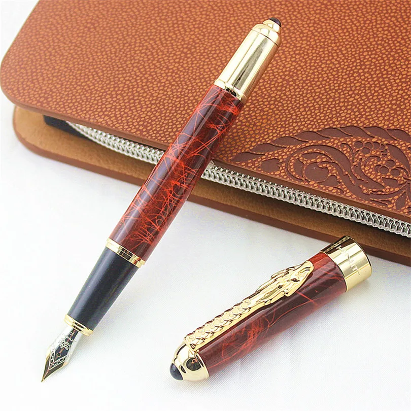 Ручка перьевая металлическая с золотым зажимом и драконом | Канцтовары для офиса