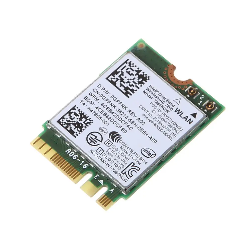 Dell Intel Двухдиапазонная Беспроводная AC 7260 7260NGW NGFF M.2 Bluetooth WiFi сетевая карта|Сетевые
