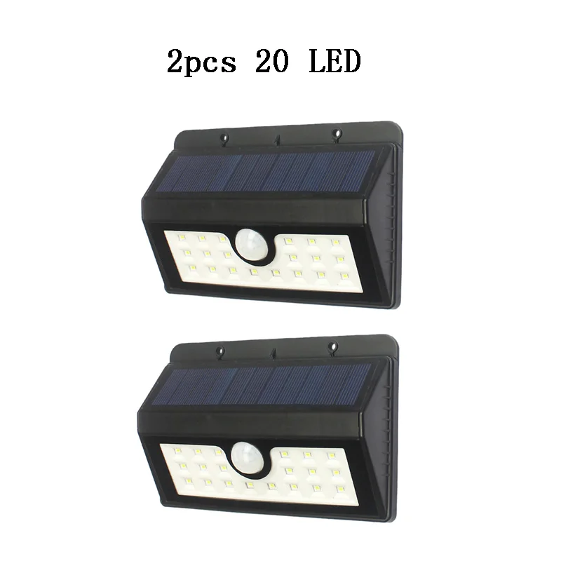 2pcs 20 LED IVYSHION 1/2/4 шт. 20 светодиодный солнечный светильник двор светильники бра 3 режима Беспроводной движения Сенсор IP66 Водонепроницаемый настенный светильник - Испускаемый цвет: 2pcs 20 LED