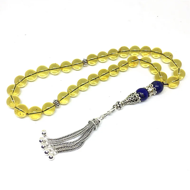 

New Design Natural Mexico Blue Amber 33 Beads Prayer Beads with Silver Tassel Mala Certificated Amber Customized High Qaulity