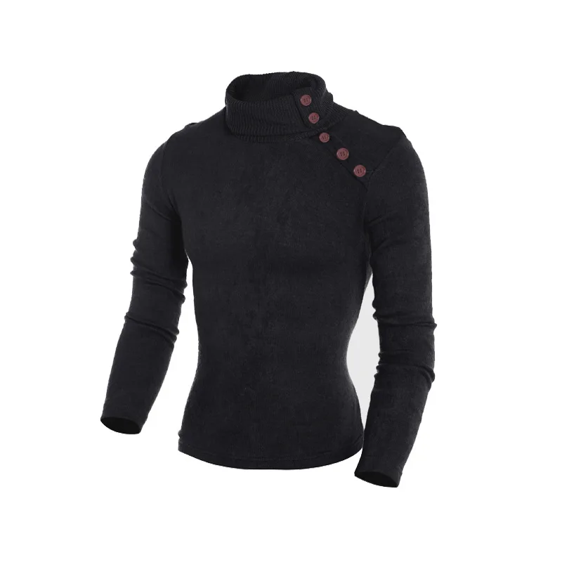 Turtle Neck Men Clothes 2018 Winter Korean Button Decoration Long Sleeve Knitting Tops Casual Pullover Sweaters for | Мужская одежда